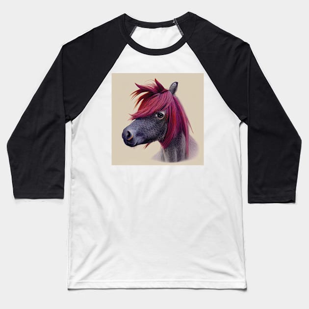 Shetland Pony Pink Maned Horse Baseball T-Shirt by Geminiartstudio